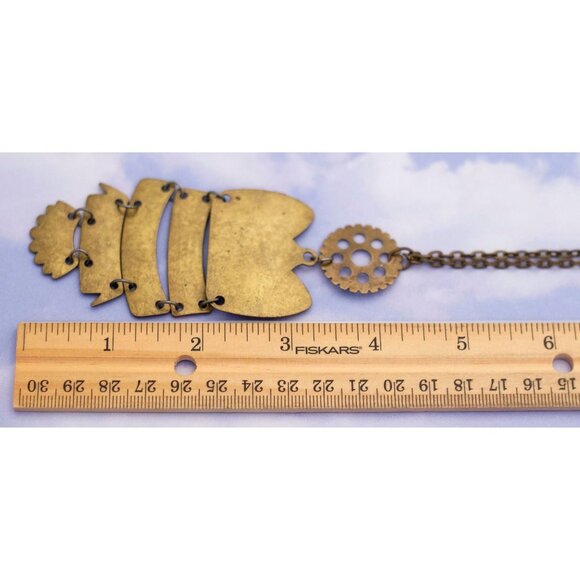 Vintage Mid-century Antique Tone Necklace with Owl Pendant 30 Inches - S24 - Picture 3 of 3